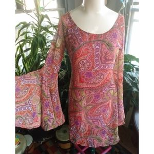 🌺Paisley Y2K Bell-sleeve Dress 90's Fashion Midi pink Hello Miss